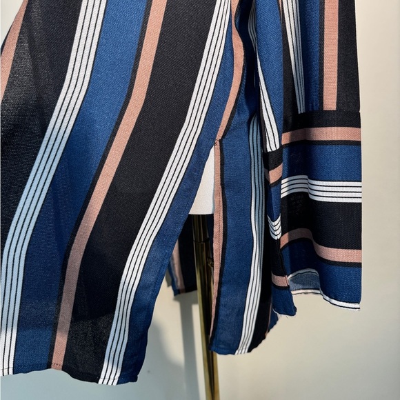 Missguided Blue Striped Open Front Kimono Top Cover-up - Picture 4 of 6